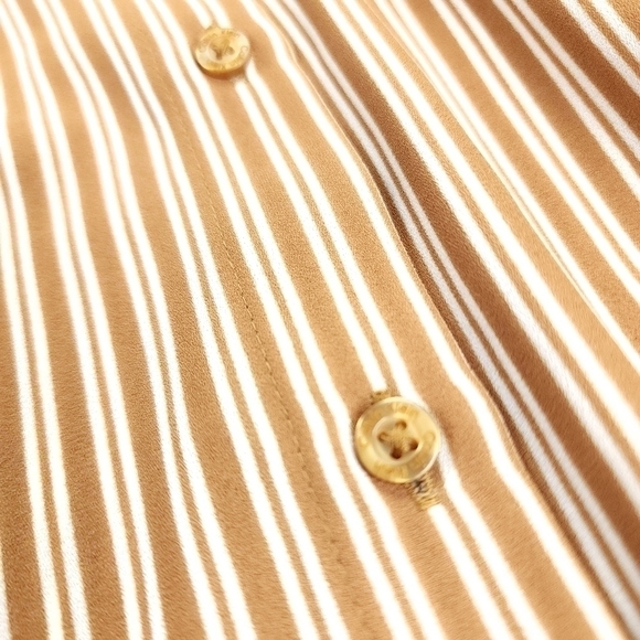 🔴 Calvin Klein Camel Tan Cream Striped Bubble Sleeve Top Sz M - Picture 6 of 11